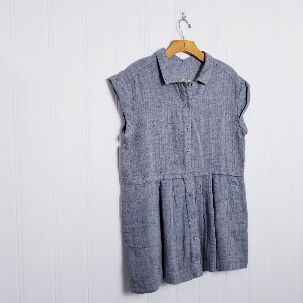 Free People Gray Button-Down Shirt